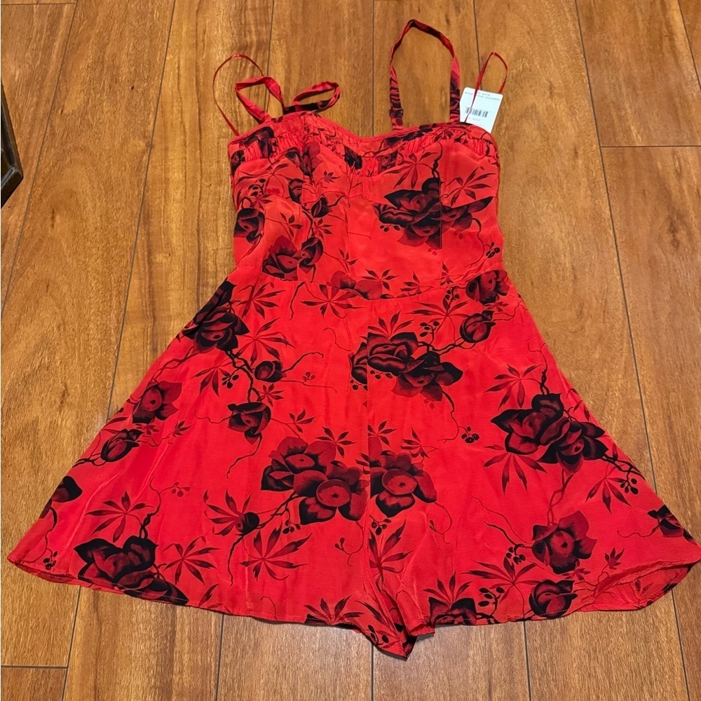 Free People Red and Black Textured Dress